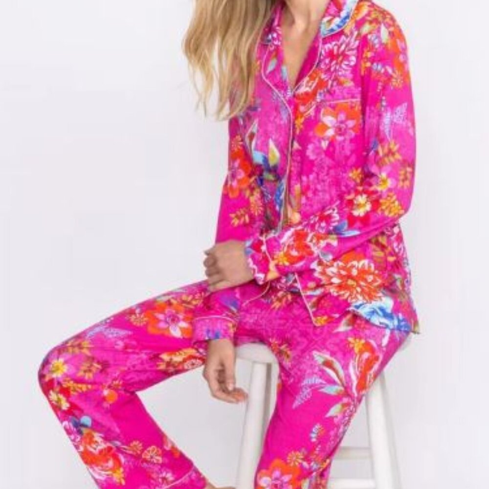 NWT Johnny Was Biya JWLA Darnahta Carly Long PJs Pajamas Lounge Pants Top Set